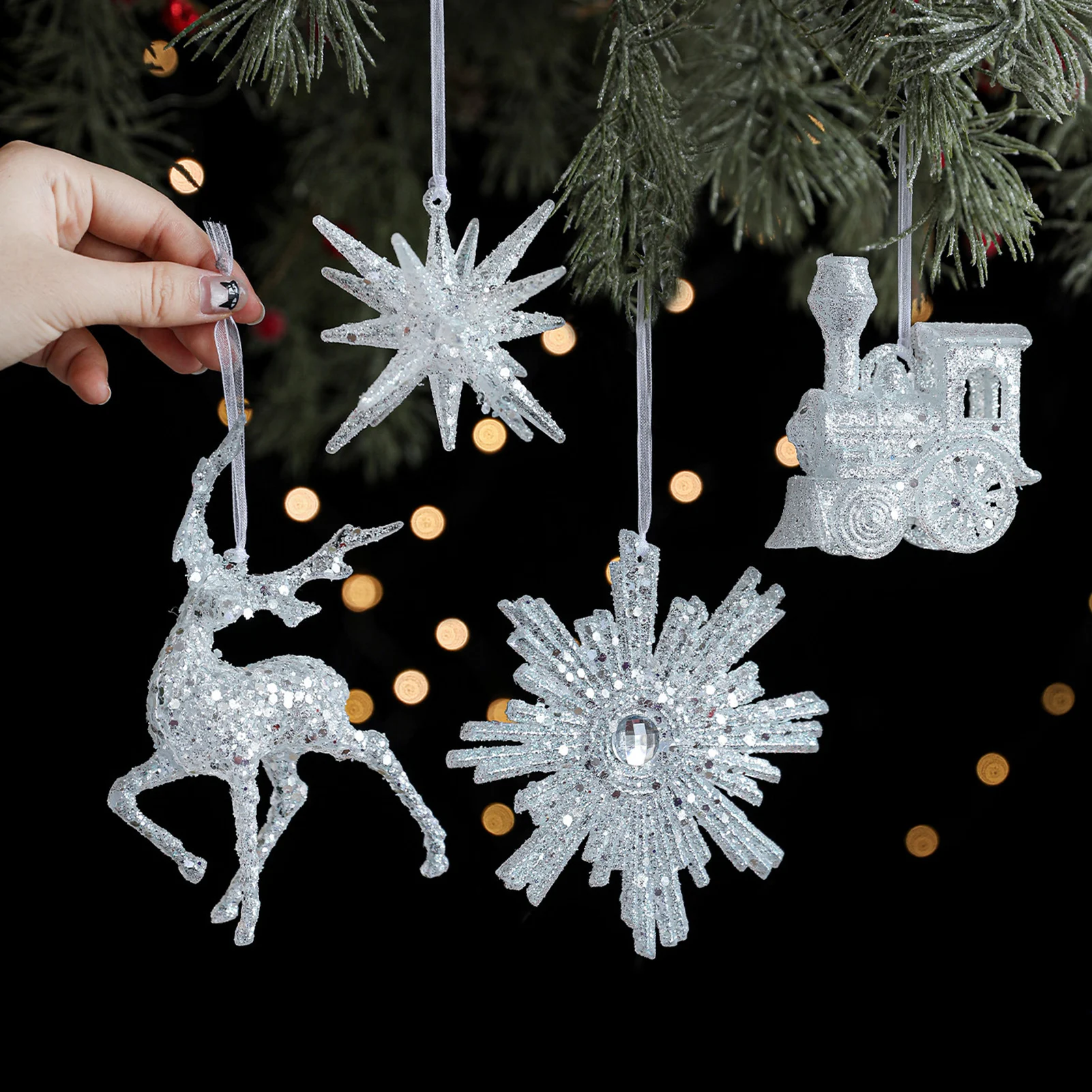 

2025 Christmas Pendant Glitter Diamond Elk Star Shaped Hanging For Xmas Tree Garland Wreath Navidad New Year Party Decorations