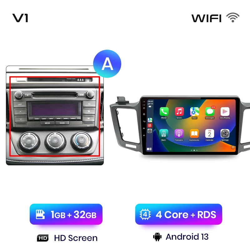 Junsun V1 AI Voice Wireless CarPlay Android Auto Radio pentru Toyota RAV4 RAV 4 2012 - 2018 4G MULTIMEDIA GPS 2DIN AUTORADIO