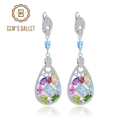 GEM'S BALLET Vintage Jewelry Multicolor Natural Amethyst Peridot Diopside Drop Earrings in 925 Sterling Silver Gift For Her