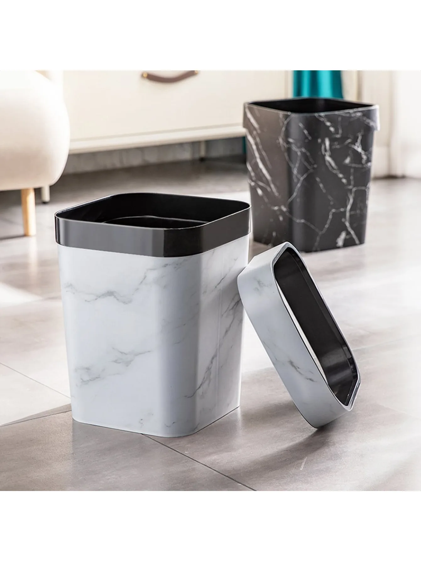 Marble Pattern Garbage Bin, European Style Creative Living Room, Bedroom, Garbage Toilet, Bathroom, Light Luxury