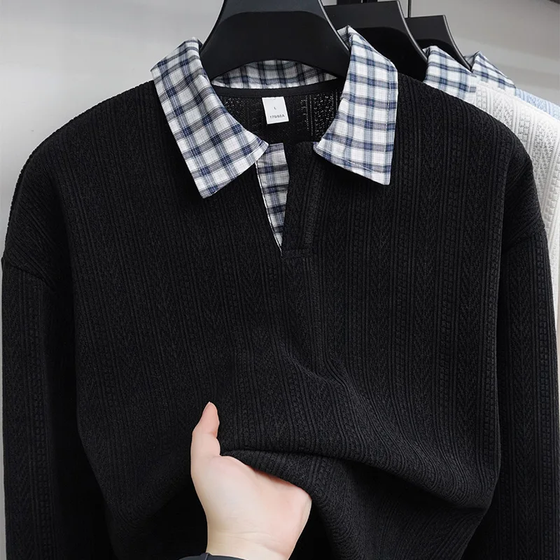 

Мужской свитер в корейском стиле с воротником-поло, свободного кроя, для осени и зимы, толстый, универсальный, вязаный базовый свитер