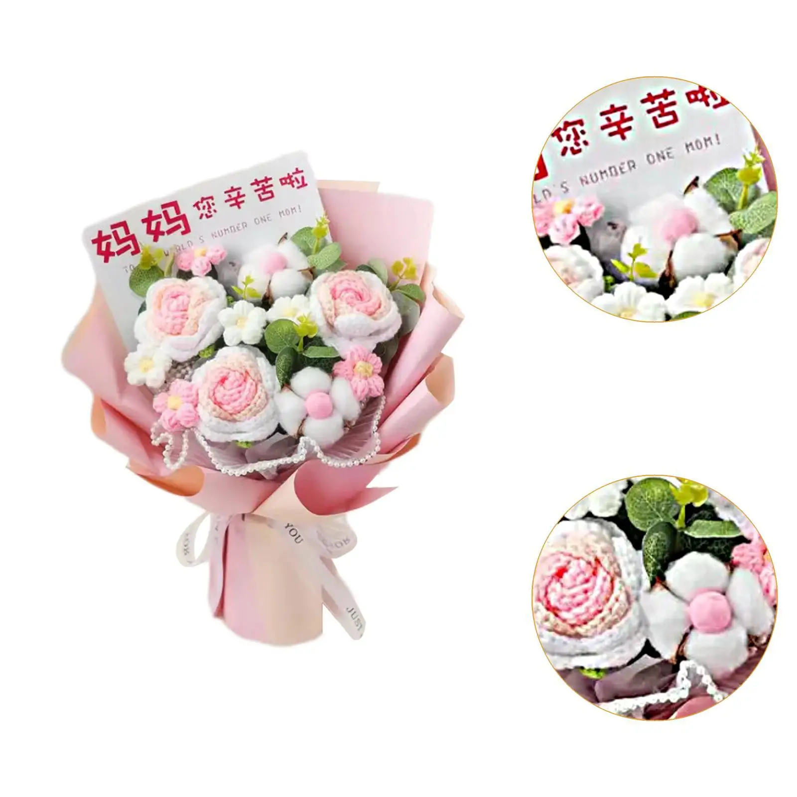 Crochet Flowers Bouquet Mother's Day Gift 35x27cm Table Ornament Home Decoration for Floral Arrangements Lightweight Versatile image 5