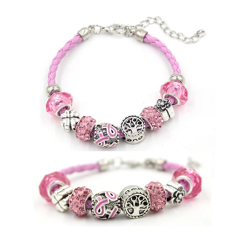 New Arrival Breast Cancer Awareness Bracelet Heart Angel Pink Ribbon European Bead Bracelets For Women Jewelry Bijoux Pulsera