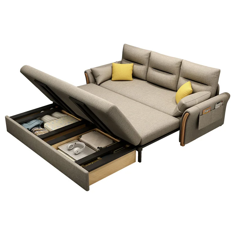 

Sofa bed with foldable and retractable dual-purpose, internet famous double person sliding solid wood sofa bed