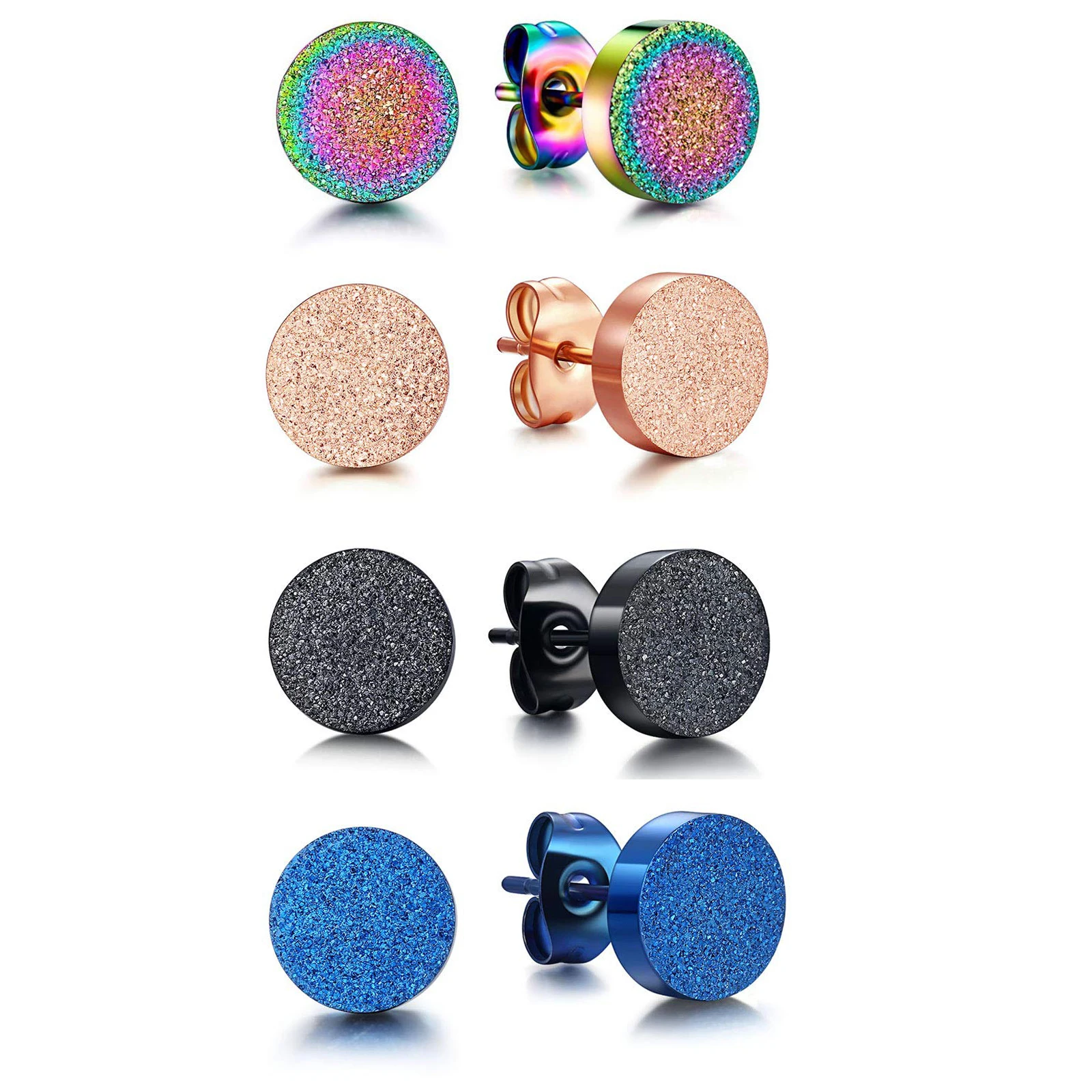 Classic Round Stud Earrings Men Stainless Steel Black/Steel/Gold Color Circle Men Earrings Jewelry Dia 3/4/5/6/8/10/12mm image 5