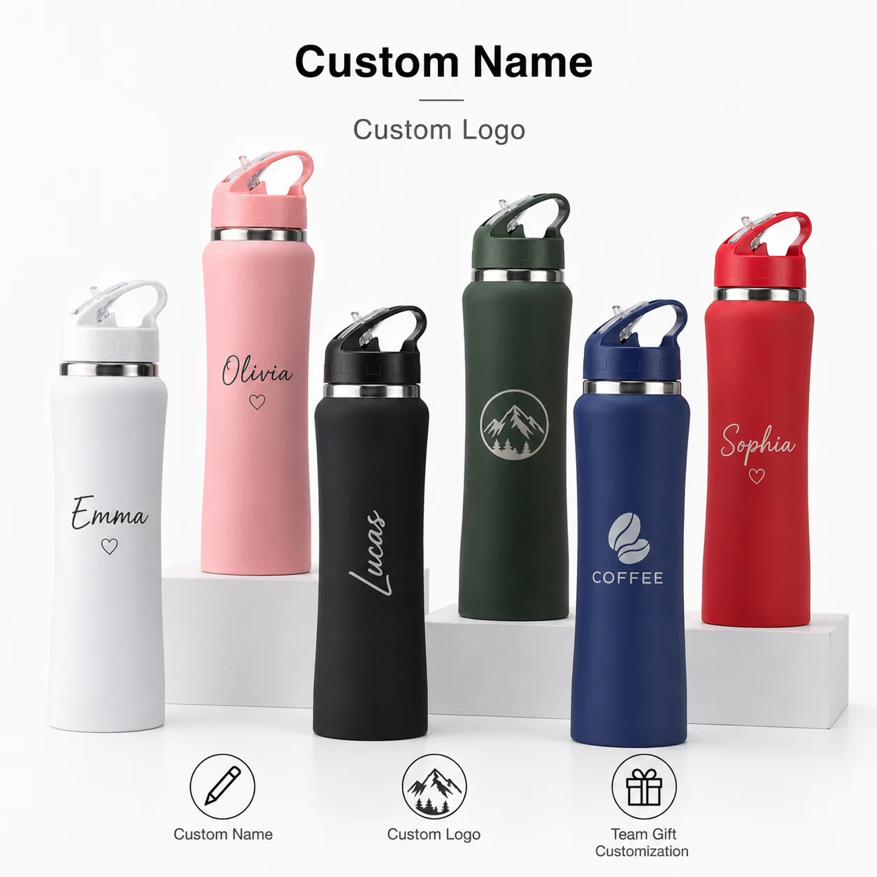 Custom Stainless Steel Water Bottle Personalized Name Logo Insulated Thermal Cup Large Capacity Sports Bottle Gift For Men Women