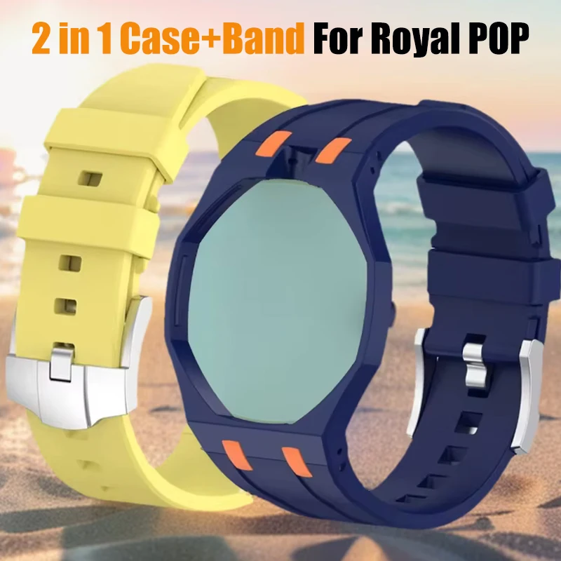 2-in-1-PC-Gehäuse + Silikonarmband für Swatch X AP Royal Pop Taschenuhr-Uhrwechsler zum Umwandeln in eine Armbanduhr. Integriertes, farbenfrohes Ersatzband