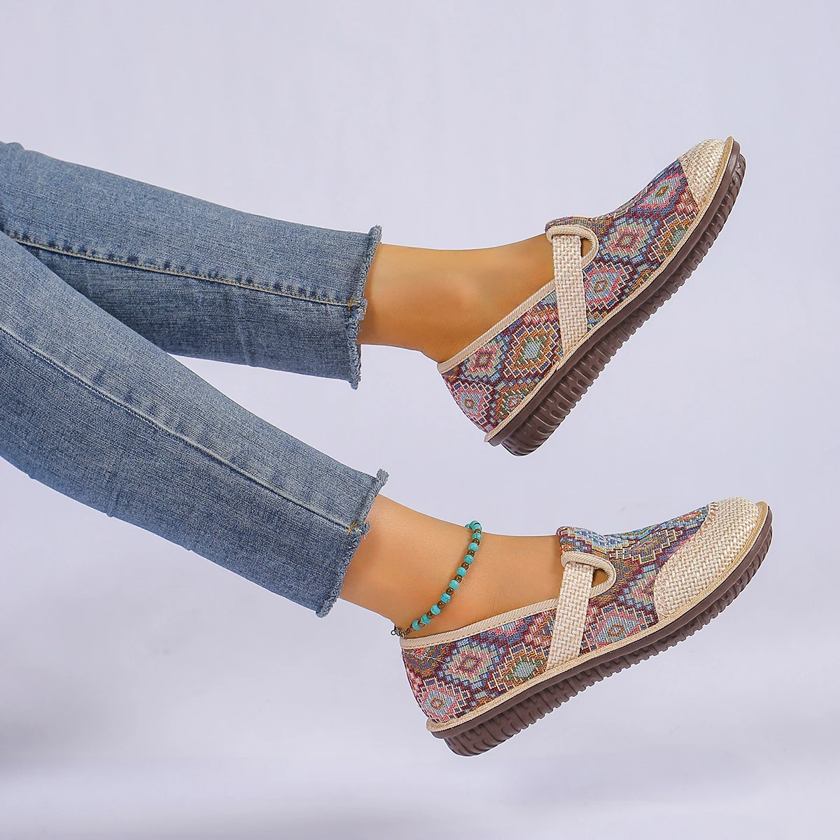 Women's Ethnic Style Linen Woven Slip-On Shoes, Breathable Casual Mules, Comfortable Flat Loafers for Daily Wear, Free Shipping image 3