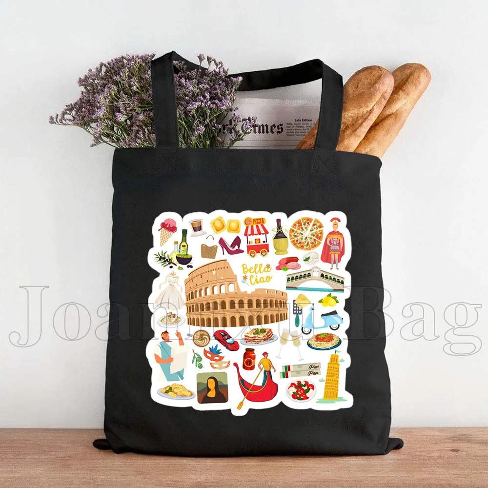 Spain Brazil Canada France Germany Greece Canvas Tote Bag Sweden Italy Mexico Russia USA Japan Travel Icons Shopping Eco Handbag