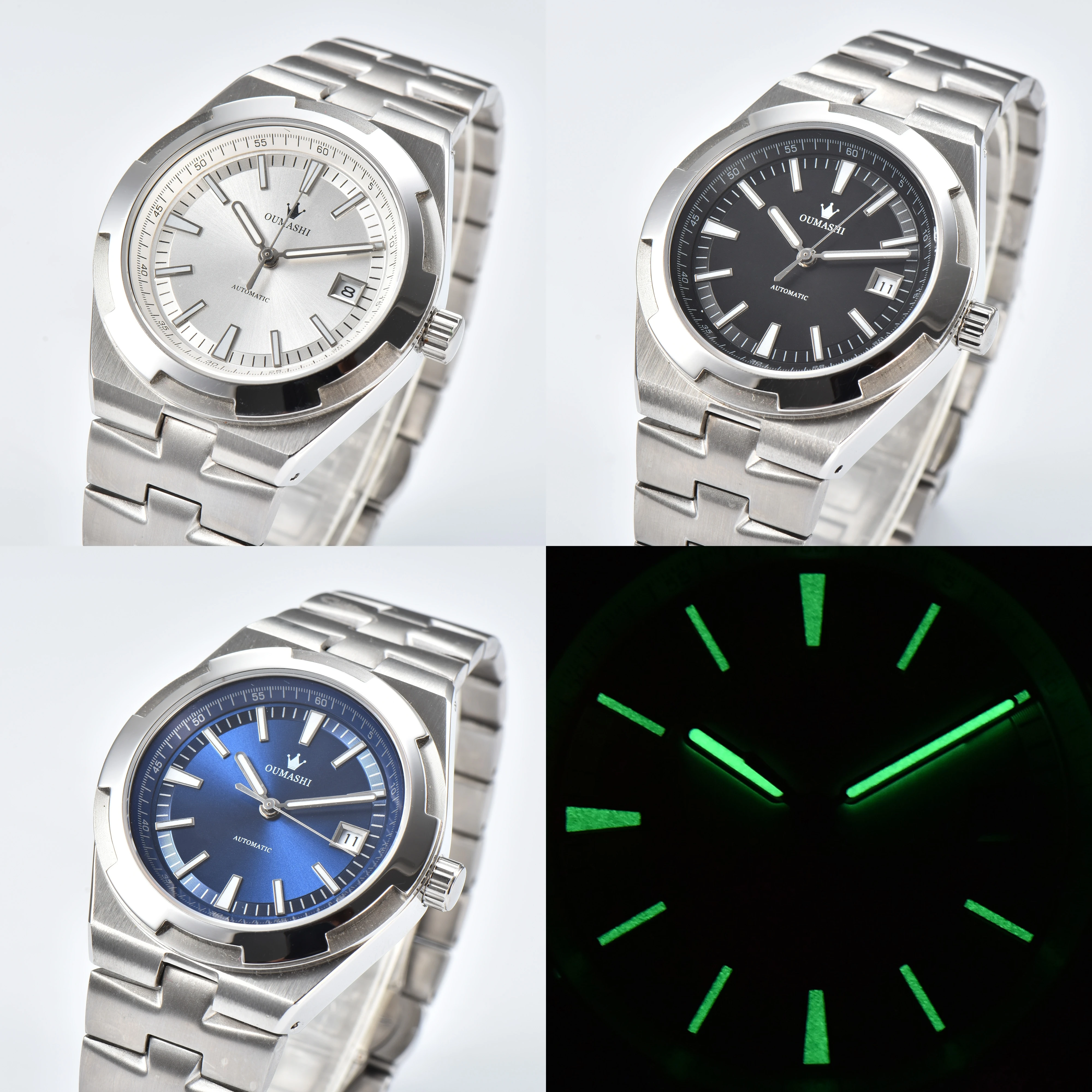 OUMASHI Watch Miyota8215 Movement 41mm Men's Mechanical Watch with Green Luminous Stainless Steel Waterproof to 100m