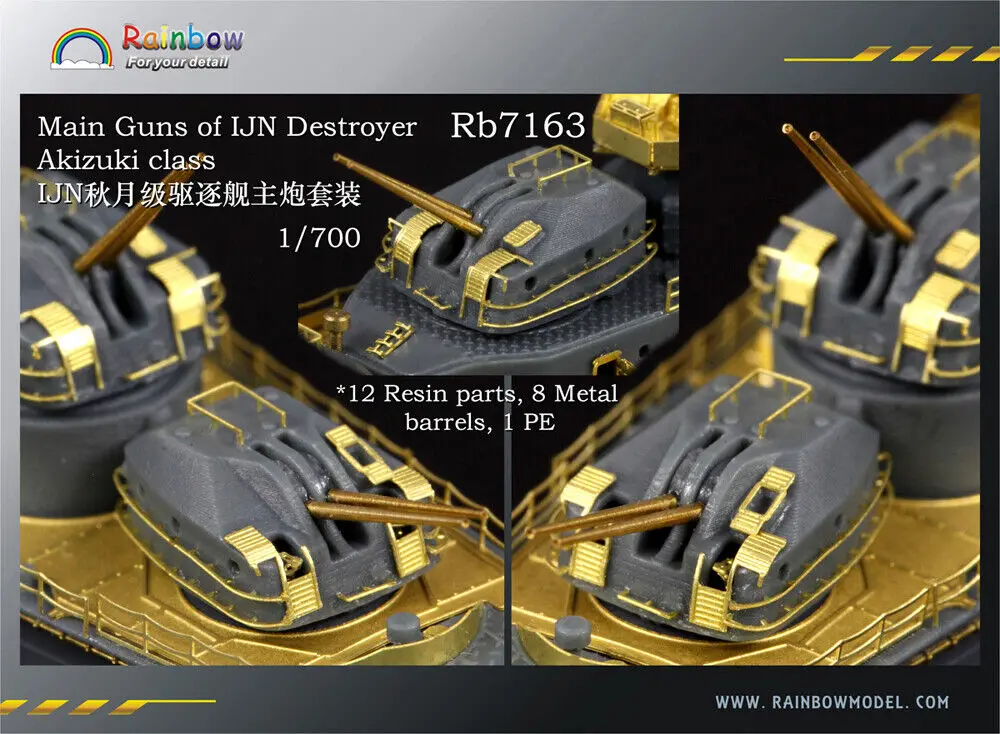 Pistolas principales Rainbow 1/700 del destructor IJN Akizuki clase Rb7163