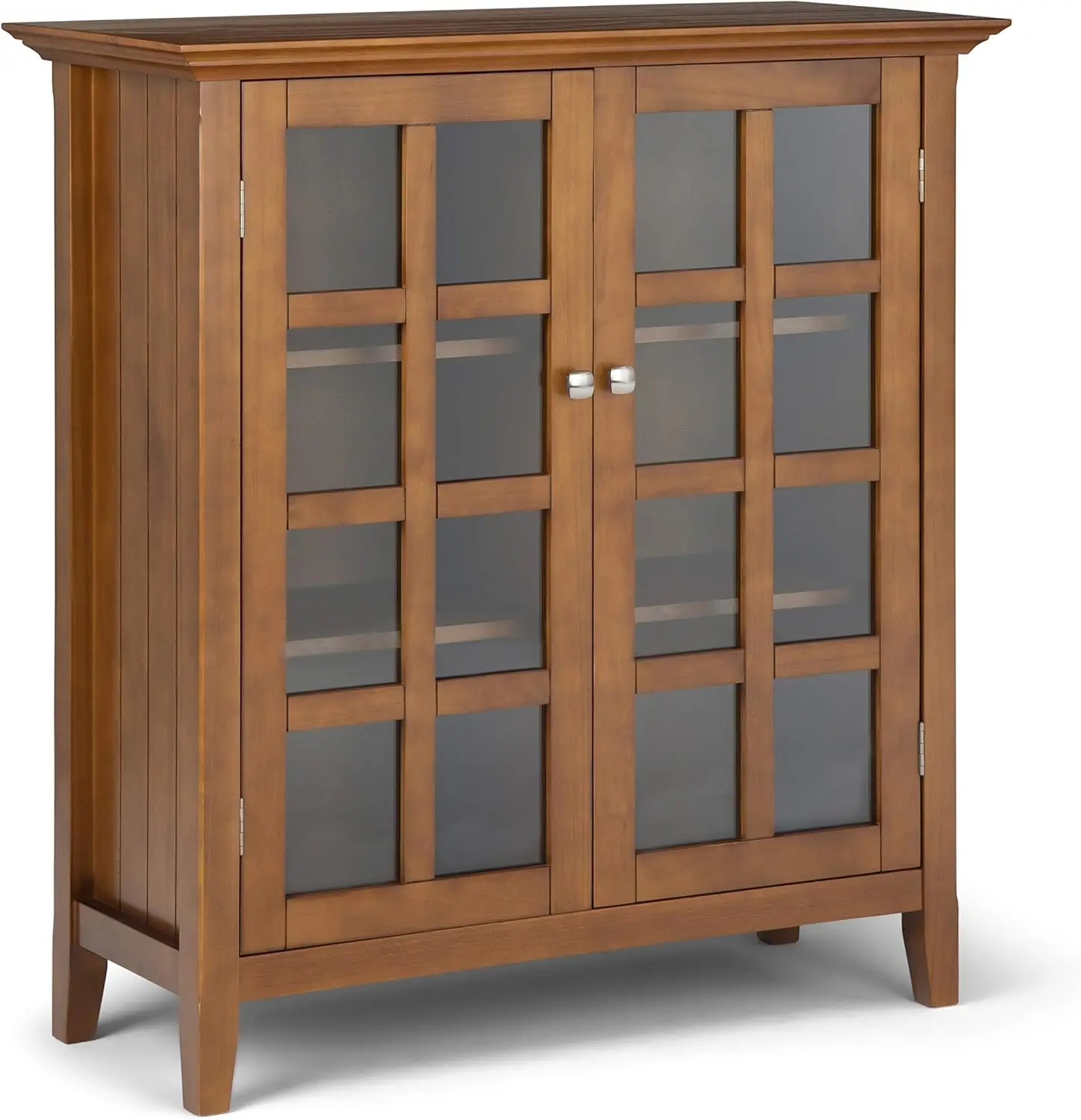 39 inch Wide Transitional Medium Storage Cabinet in Light Golden Brown, with 2 Tempered Glass Door