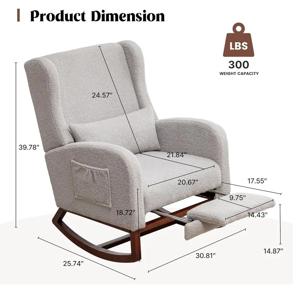 Rocking Chair Nursery with oot Rest, Wingback Nursery Rocking Chairs, Grey Teddy Nursing Glider Rocker Chair with Pillow and Hig