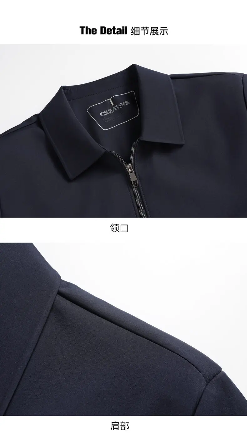 Hochwertige Business-Jacke mit Business-Kragen, Executive-Blazer mit Revers und Kette, Schwarzer Mantel, Vater-Outfit – Detail 10