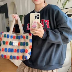 Color Plush Dots Women's Handbags Retro Design Female Fluffy Bucket Bags Large Capacity Shoulder Bag Purse Casual Tote