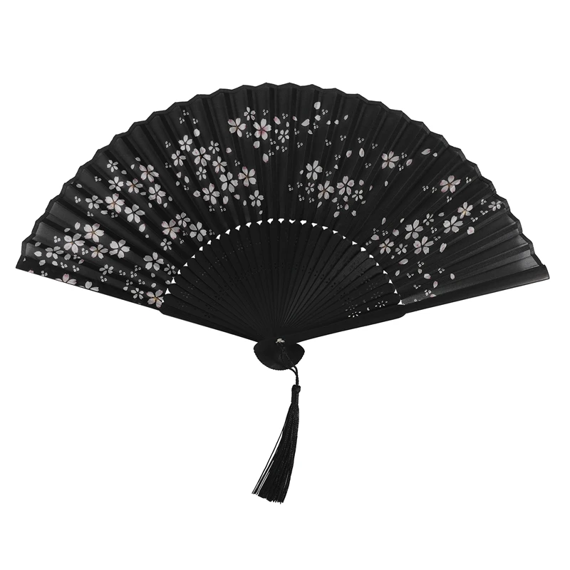 Charming Elegant Modern Woman Handmade Bamboo Silk 8.27 Inch(21Cm) Folding Pocket Purse Hand Fan, Collapsible Transparent Holdin