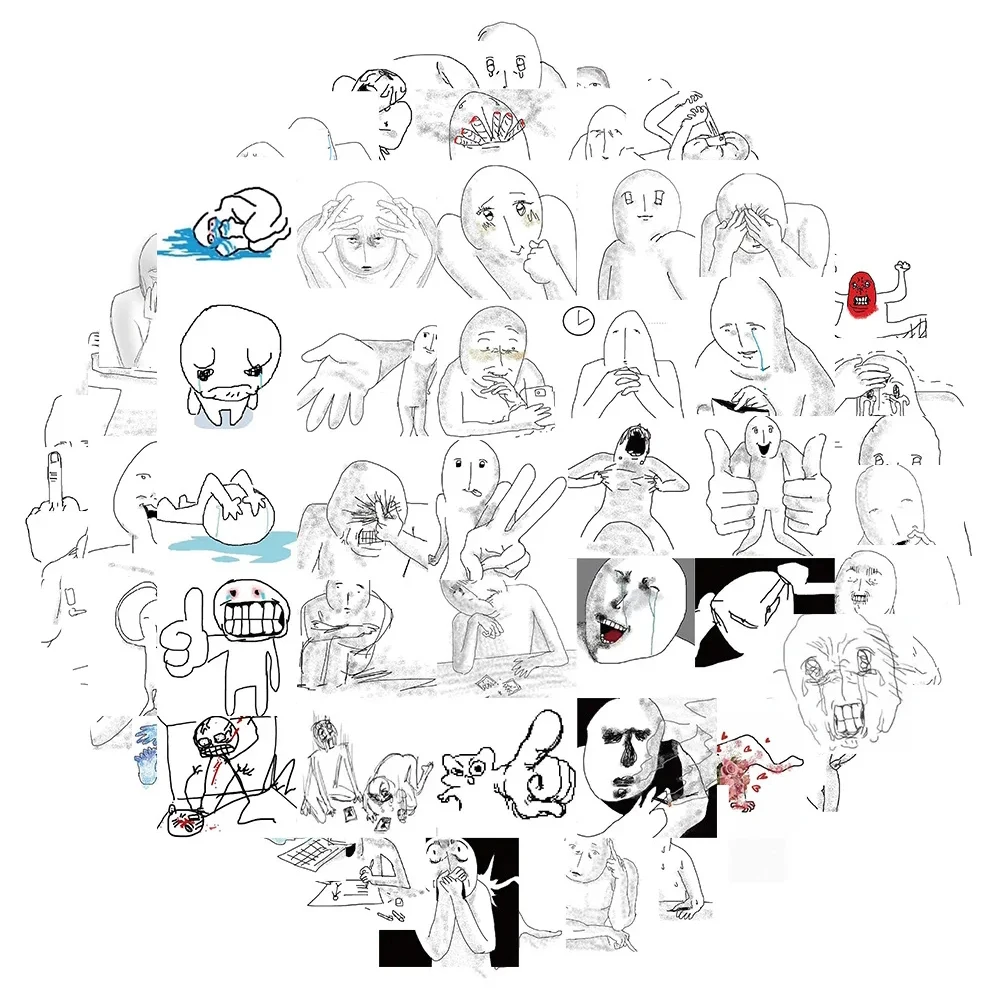 62pcs Emotional Breakdown Meme Graffiti Stickers Spoof Decals DIY Suitcase Scrapbook Notebook Diary Funny Cartoon Sticker Toys