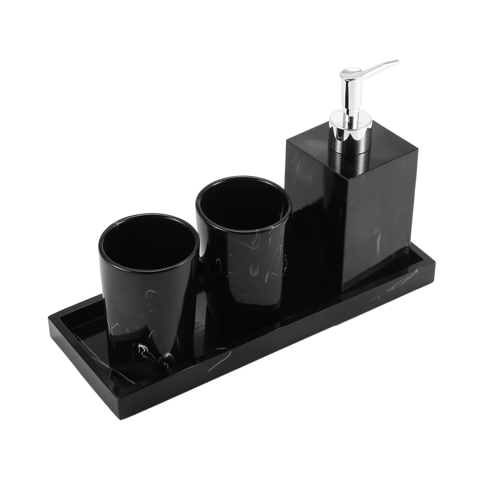 Marble Texture Bathroom Supplies Black 4Pcs Resin Bathroom Accessories with Dispenser Toothbrush Holder Soap