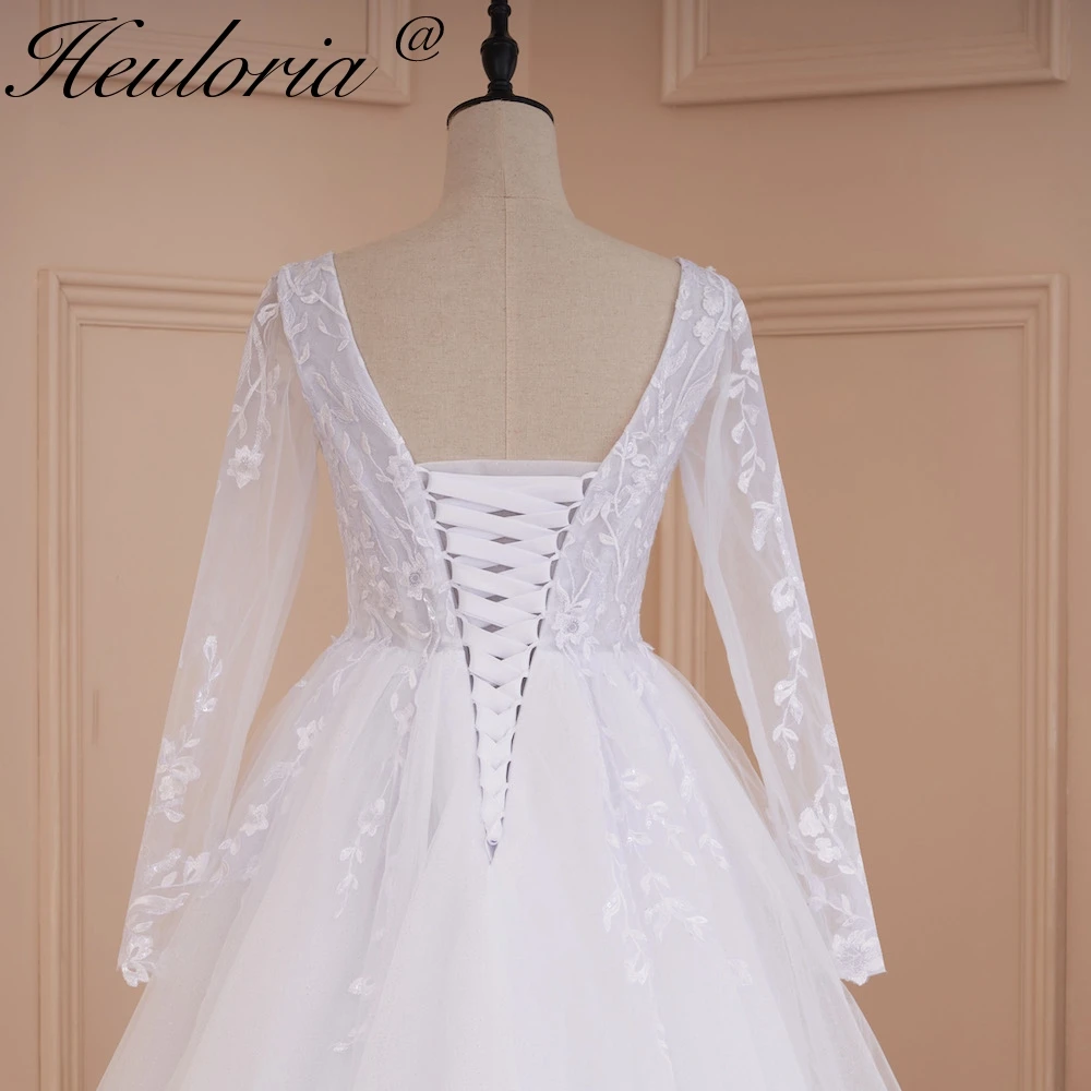 HEULORIA-vestido De novia elegante De línea A, cuello en V, manga larga, encaje dividido, cuentas, vestido De novia