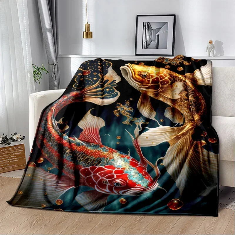 Koi Carp Naturalize Yin Yang Fish Blanket,Soft Throw Blanket for Home Bedroom Bed Sofa Picnic Travel Office Cover Blanket Kids