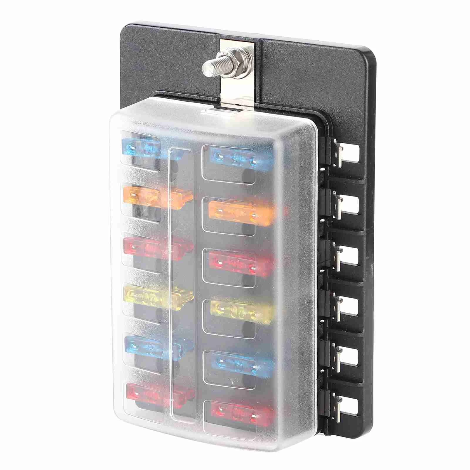12‑Way Fuse Box Kit Blade Fuse Block Holder with LED Indicator for Car Truck Bus Marine Boat Yacht