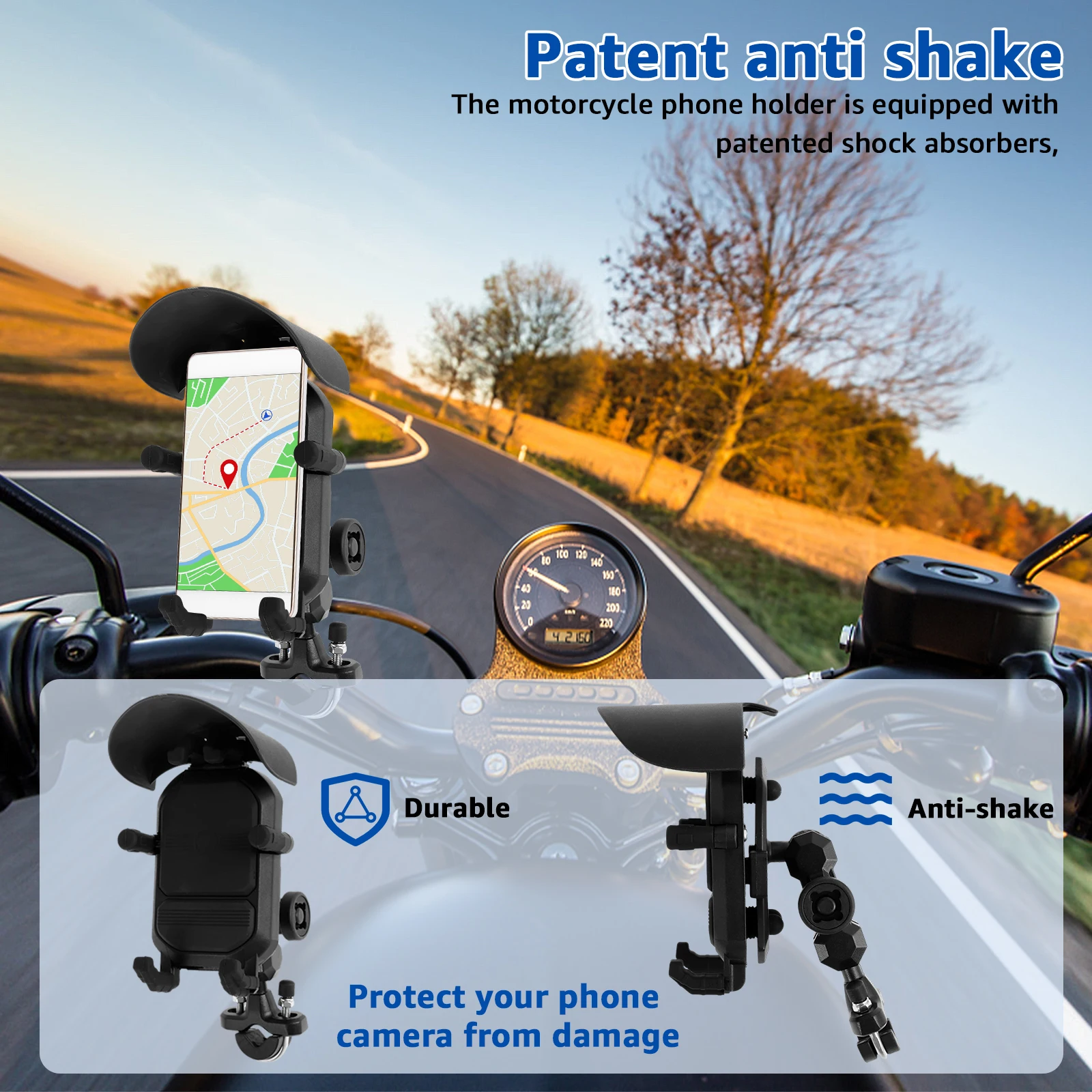 Motorcycle Phone Holder Anti-Shake Motorcycle Phone Mount with Vibration Dampener 1s Lock and Quick Release Handlebar Cell Phone