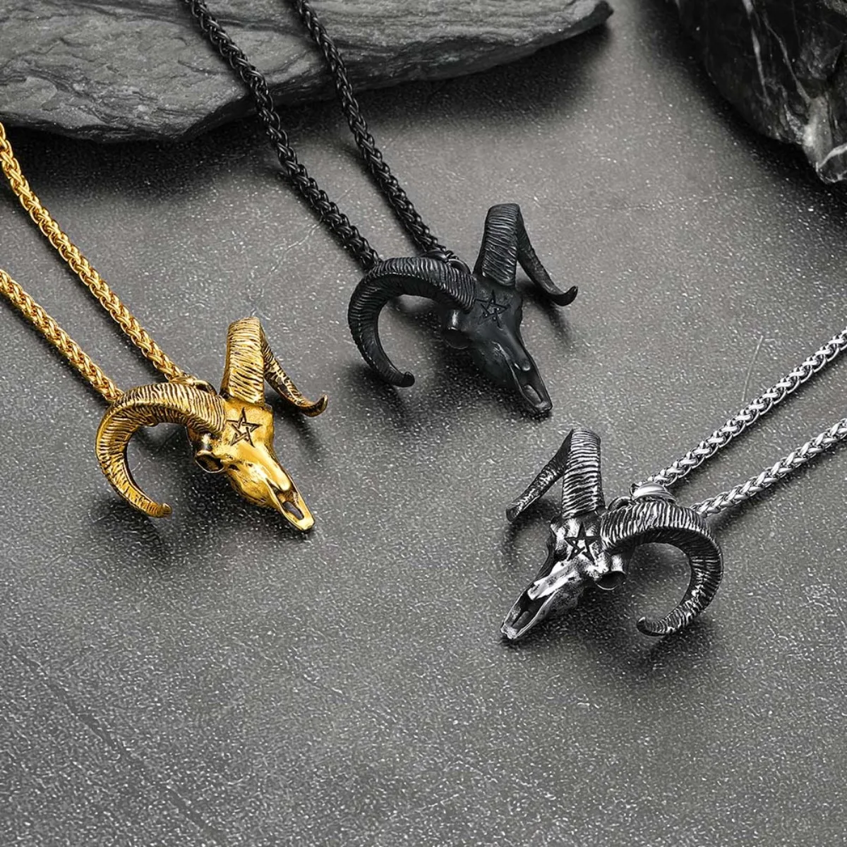 U7 Pentacle Necklace for Man Women Stainless Steel Star Wiccan Magic Pentagram Goat Head Skull Ancient Egypt Symbol Jewelry