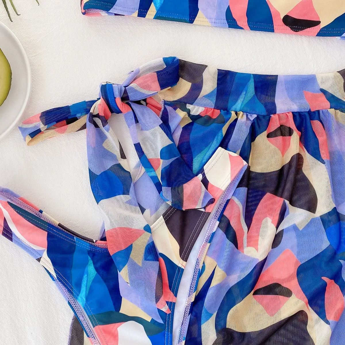 2026 Sexy Bikini Set 3-piece Swimwear Swimsuit Women Vintage Colorful Print Bikinis Set Bathing Suit Beach Dress Bikini Cover Up