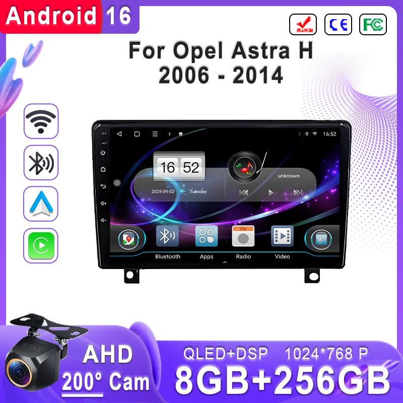 Android 16 Car For Opel Astra H 2006 - 2014 Plug and Play Stereo Head Unit High-performance CPU GPS Navigation HDR Dash Cam wifi