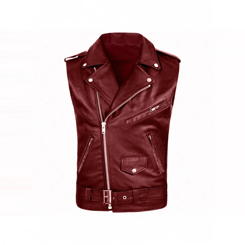

Men's PU Leather Vest Trendy Motorcycle Jaet Street Sle Autumn Faion Straight Hemline Zipper Closure No Sve