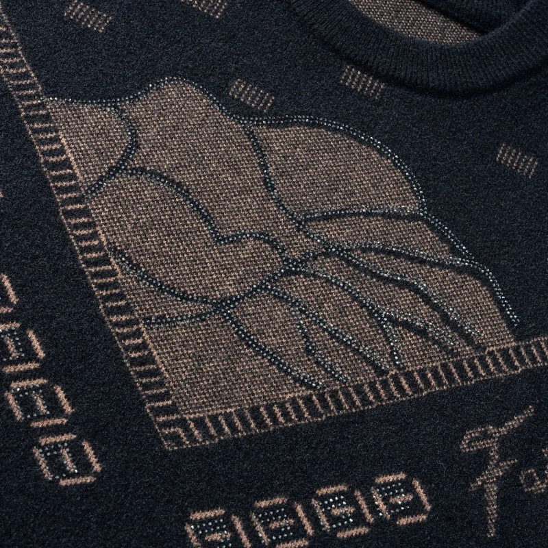 Men's Designer Jacquard Knit Sweater Crew Neck Long Sleeve Vintage Ethnic Pattern Warm Autumn Winter Casual Pullover Men's Wear