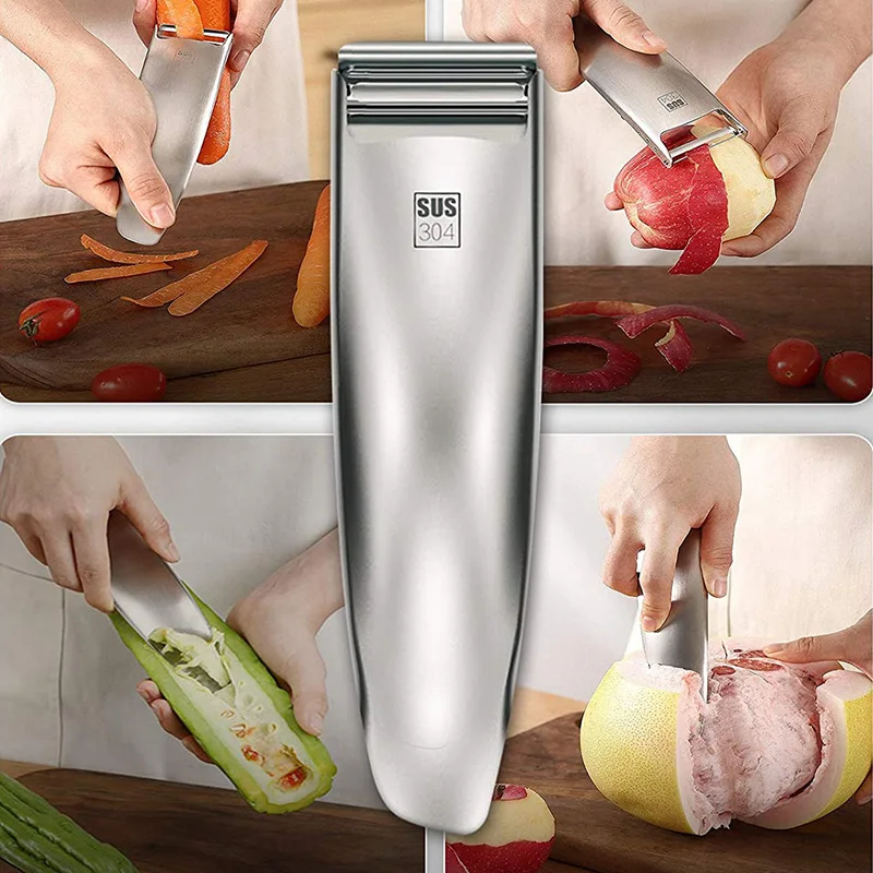 304 Stainless Steel Vegetable Fruit Peeler Potato Planer with Rotary Sharp Blade Protective Cover Carrot Durian Opener