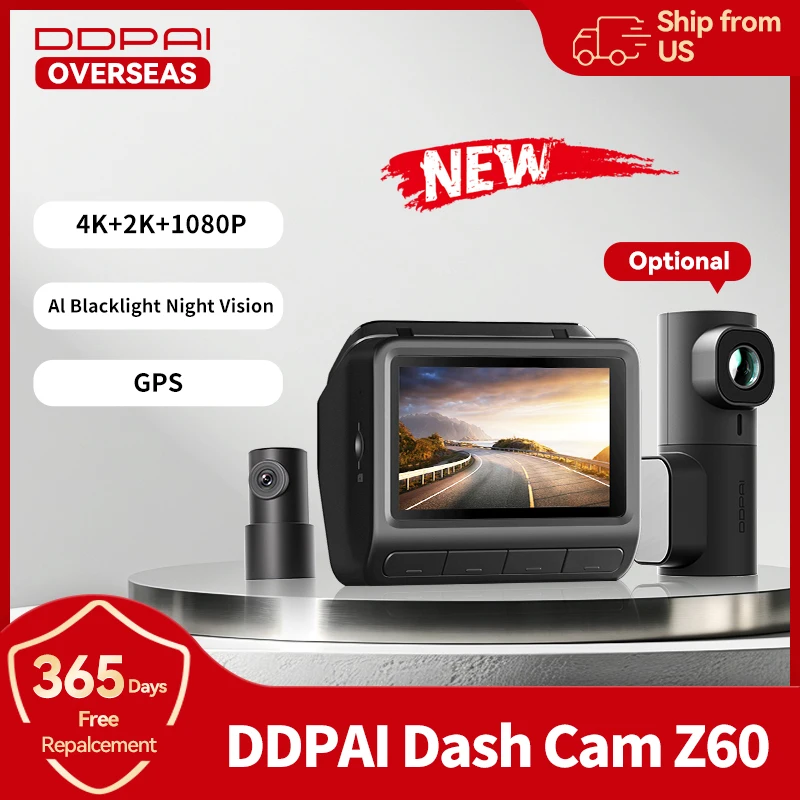 DDPAI Z60 4K+2K+1080P Dashcam Support Rear and Interior with GPS 5GHz WiFi  ADAS NightVIS 2.0 Dash Camera 24H Parking Monitor