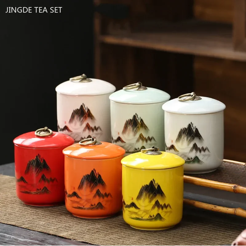 Chinese Ceramic Tea Jar Sealed Tea Storage Tin Portable Moisture-proof Pu \'er Tea Box Tradition Tea Accessories Coffee Container