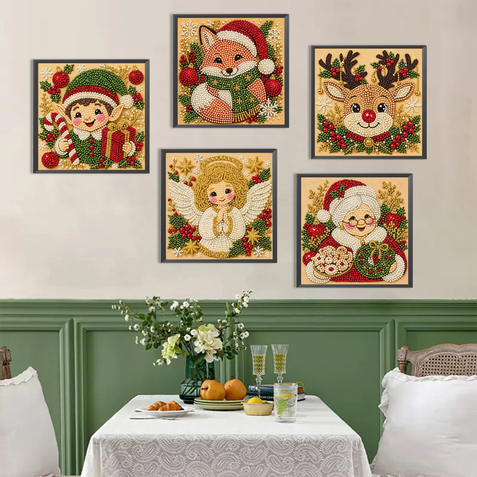 DIY Pearl Bead Painting Kit with Frame 20x20cm Christmas Self-Adhesive Canvas Art Craft Full Drill