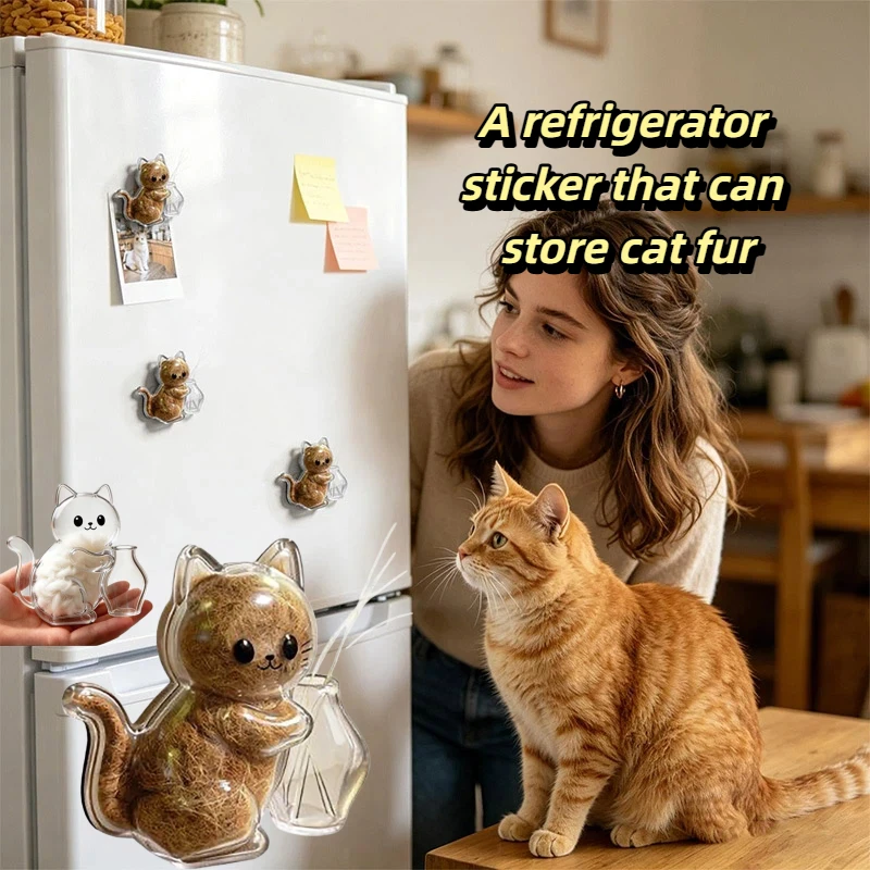 Pet Hair And Beard Transparent Storage Box Cat Shaped Refrigerator Sticker Cat Hair Storage Refrigerator Magnet Home Decoration