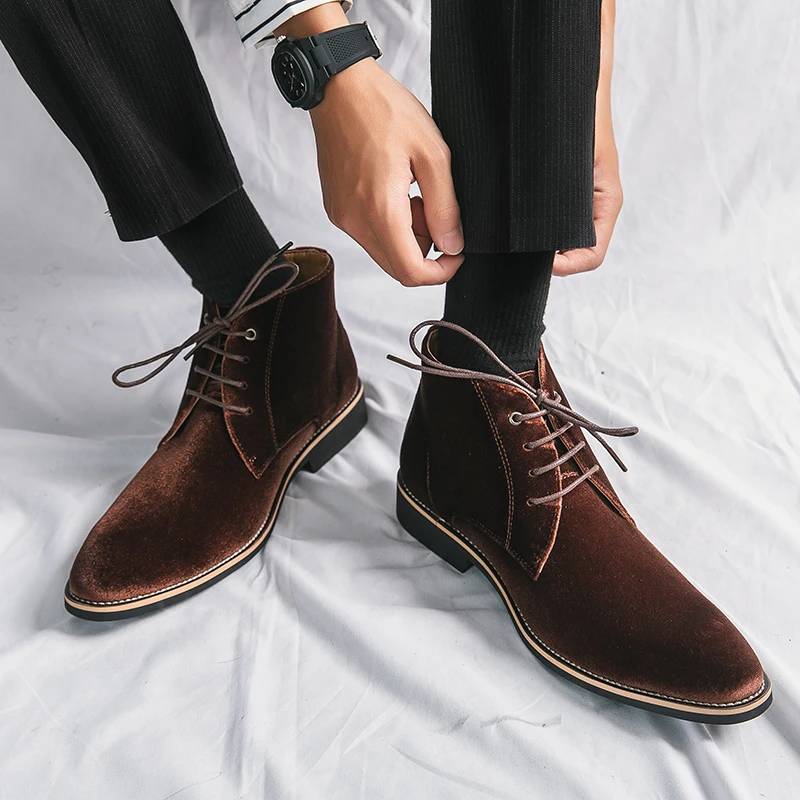 Luxury Men Suede Leather Boots Fashion Business Shoes Casual Boots British Style Ankle Boots Office Daily Original Lace-up Boots