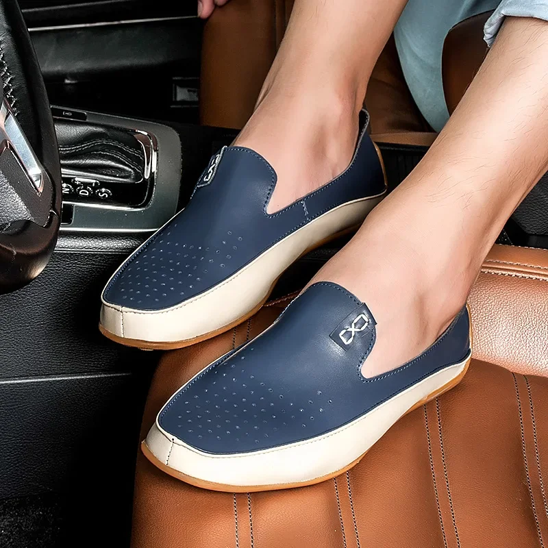 Men Boat Shoes Leather Mens Loafers Lightweight Sneakers Italian Breathable Slip-on Driving Casual Shoes Men Size 47 for Male