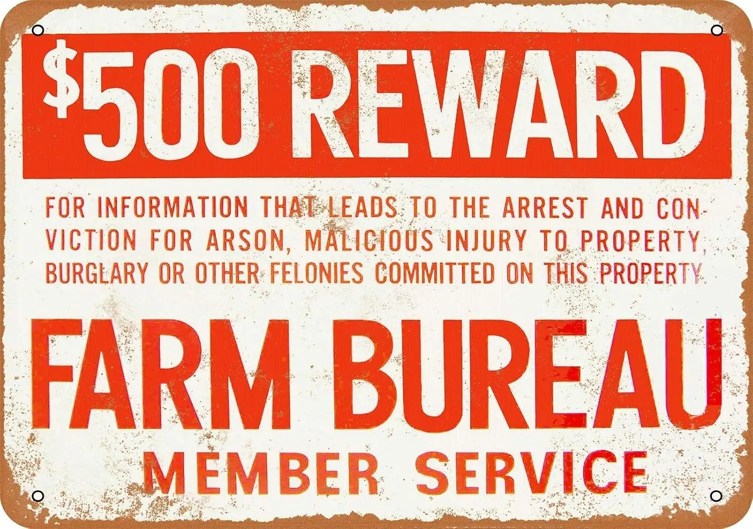 Lenrius Vintage Metal Sign - Farm Bureau Reward for Crimes Home Decor 12x8--Tin Sign