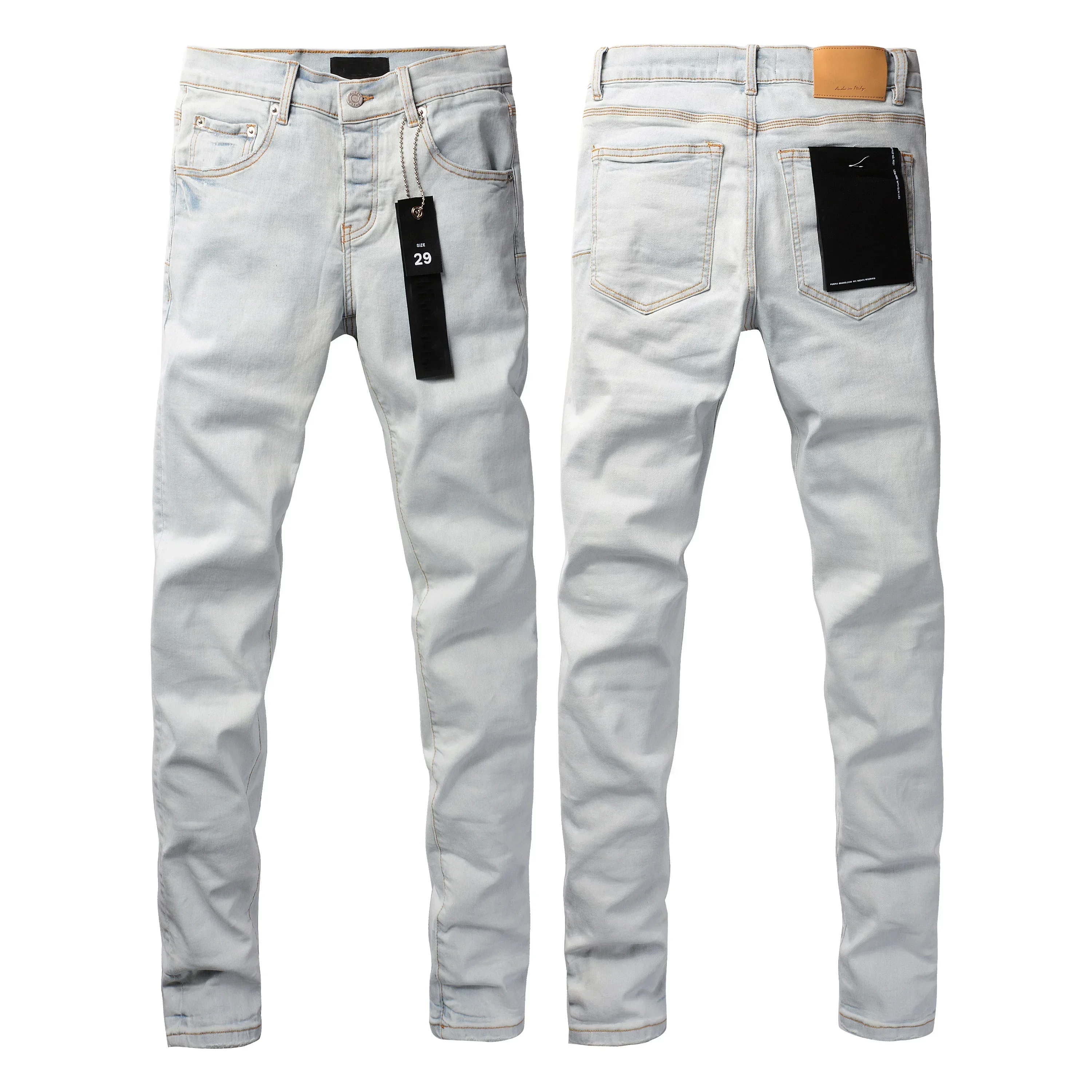 

top quality fashion Purples Men jeans Fashion streetwear white brands patch hole repair low convex tight denim trousers pants