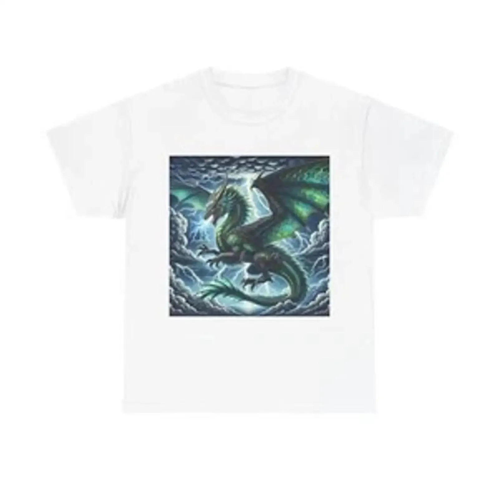 Adult T Shirt Dragon Art Thunderstorm Fantasy Illustration vintage Washed Slightly homme Stretched Comfortable fashion