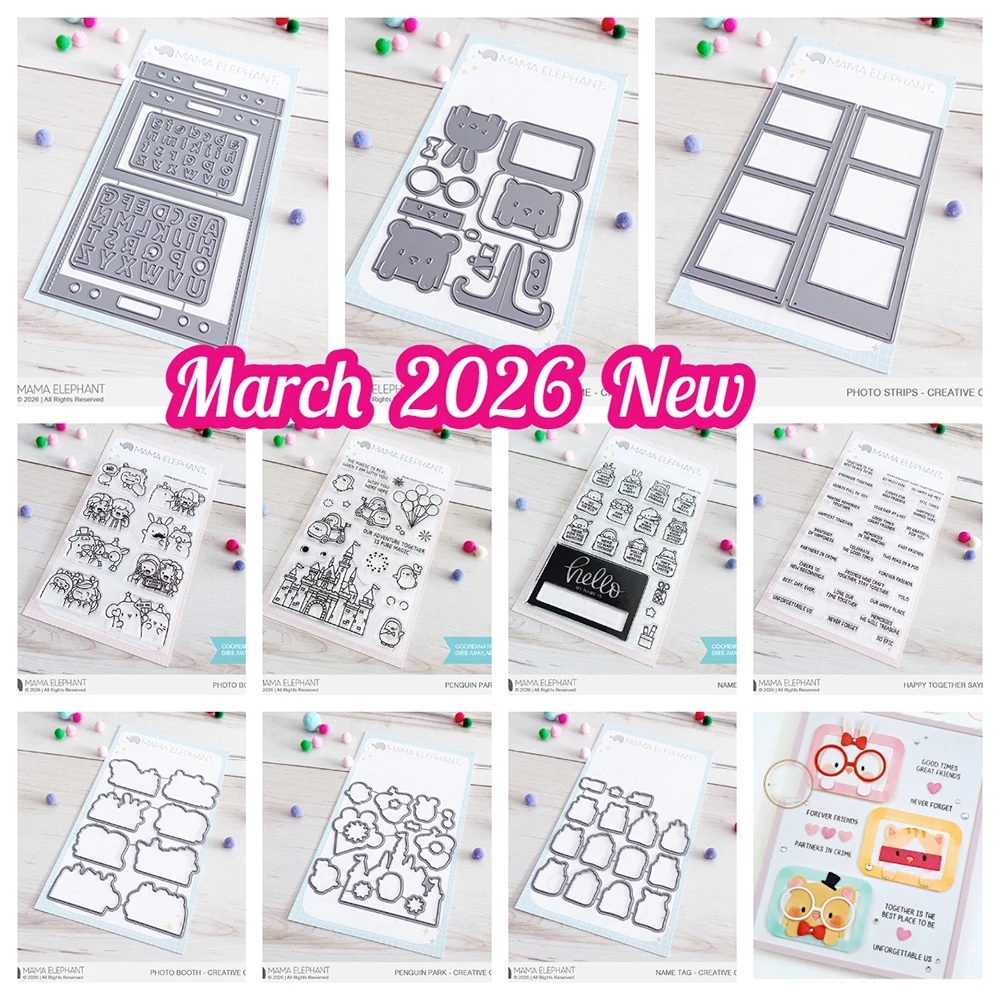 

MAMA ELEPHANT Penguin Park Happy Together Sayings Metal Cutting Dies for DIY Handmade Photo Album Scrapbooking March 2026 New