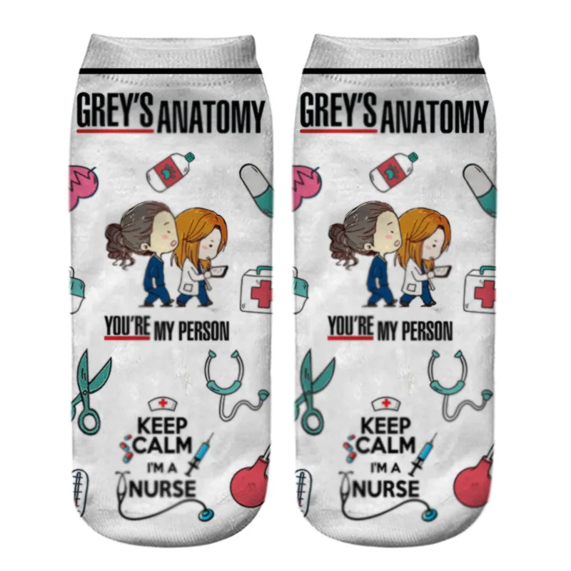 Doctor Nurse Print Grey\'s Anatomy Cotton Socks Casual Creative Breathable Soft Funny Novelty Low Tube happy Socks men fans gift