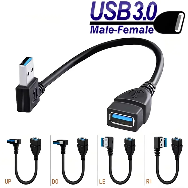 USB 3.0 Adapter Left /Up/Down/ Right Angle 90 Degree Extension Cable Male To Female Adapter Cord USB Cables For PC Laptop Phone