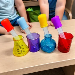 교육용 미니 측정 컵, 교육 보조, 플라스틱 과학 실험, 감각 DIY, 4 색 드롭퍼