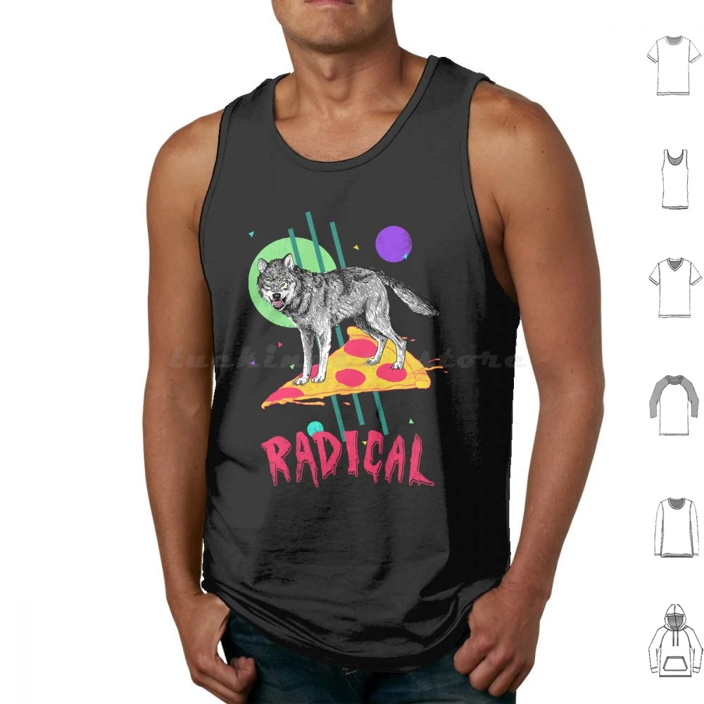 So Radical Tank Tops Print Cotton Wolf Pizza Pepperoni Radical Awesome Tubular 80s Retro Vintage Cool Party Animal Canis