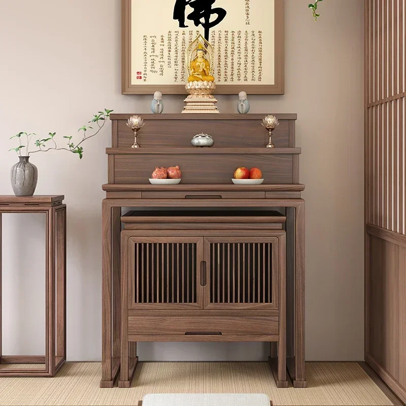 yh Black walnut table incense table household new Chinese Buddhist hall three-layer step offering cabinet