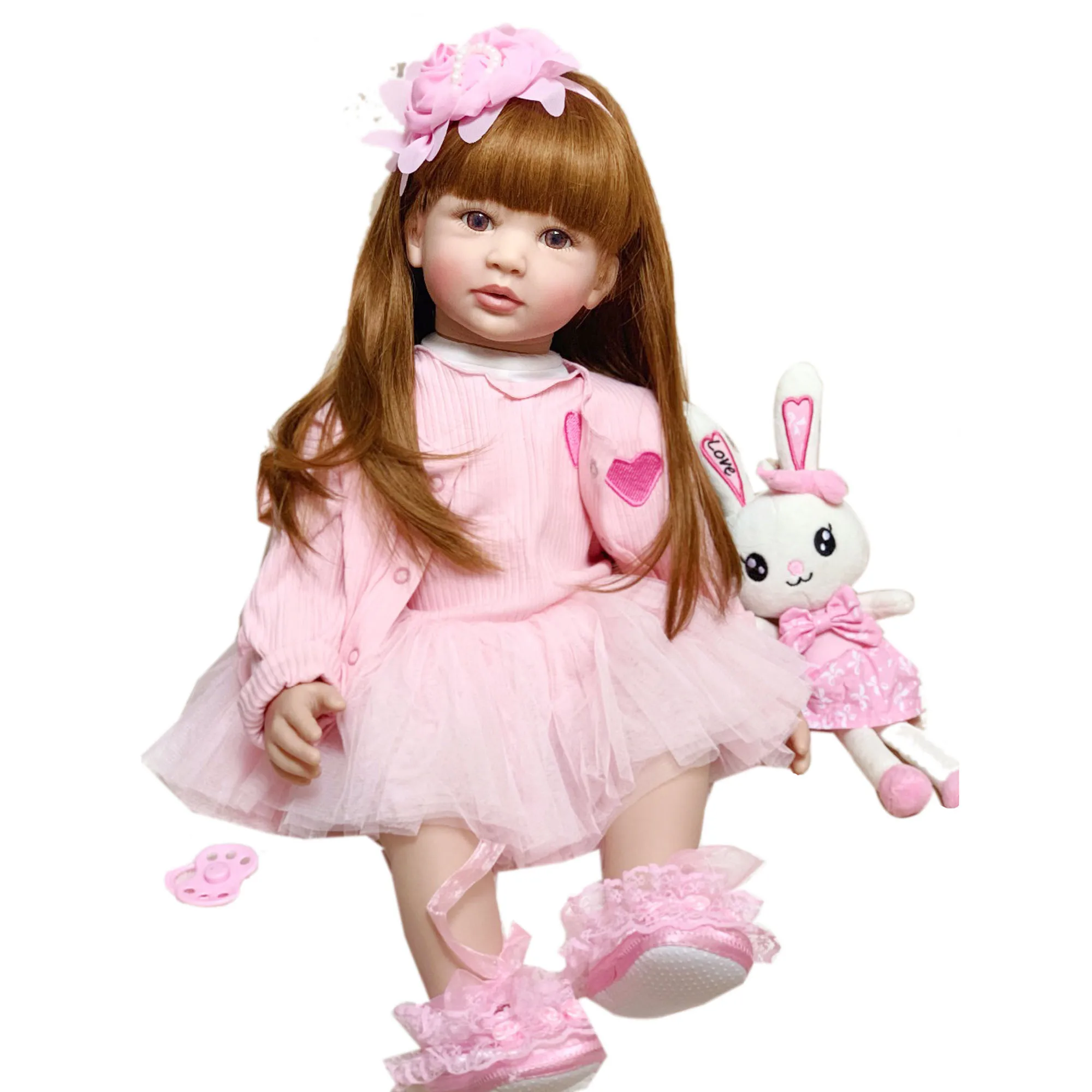 60cm Soft Silicone Reborn Baby Doll Toy For Girl Long Hair Princess Toddler Babies Lifelike 24inch Alive Bebe Kid Birthday Gift