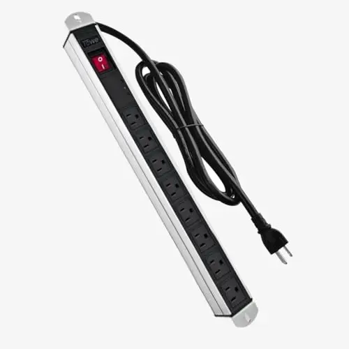 TOWE Heavy Duty Metal Power Strip 4 Outlets 4 USB Surge Protector 2500W Wall Mount Extension Power Cord for Garage Workshop