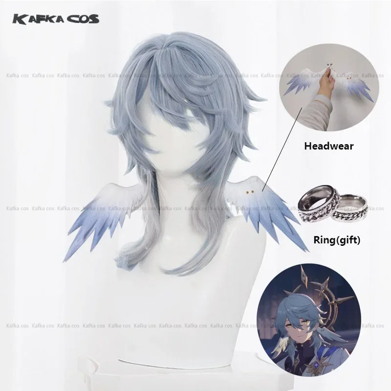 Honkai Star Rail Latest Sunday Cosplay Wig Light Blue Hair Mr. Sunday Game Uniform Prop Halo Wind Headwear Rings Halloween Party